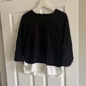 Ann Taylor Black Top with White Layered Hem